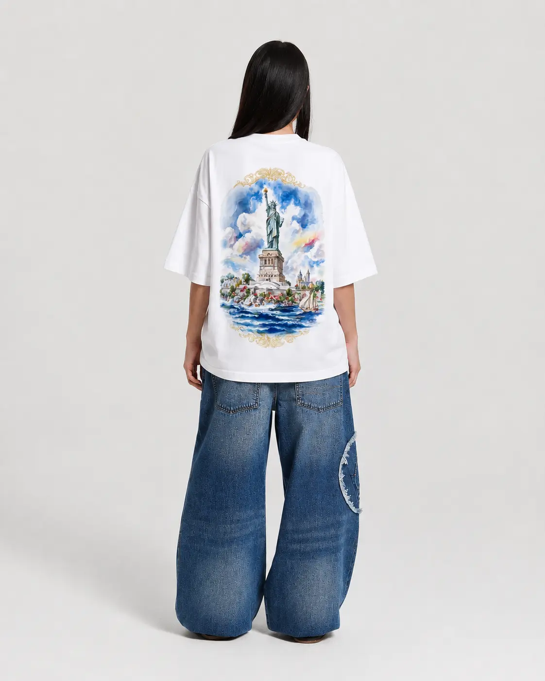 Liberty Watercolor Oversized Tee – White - alt