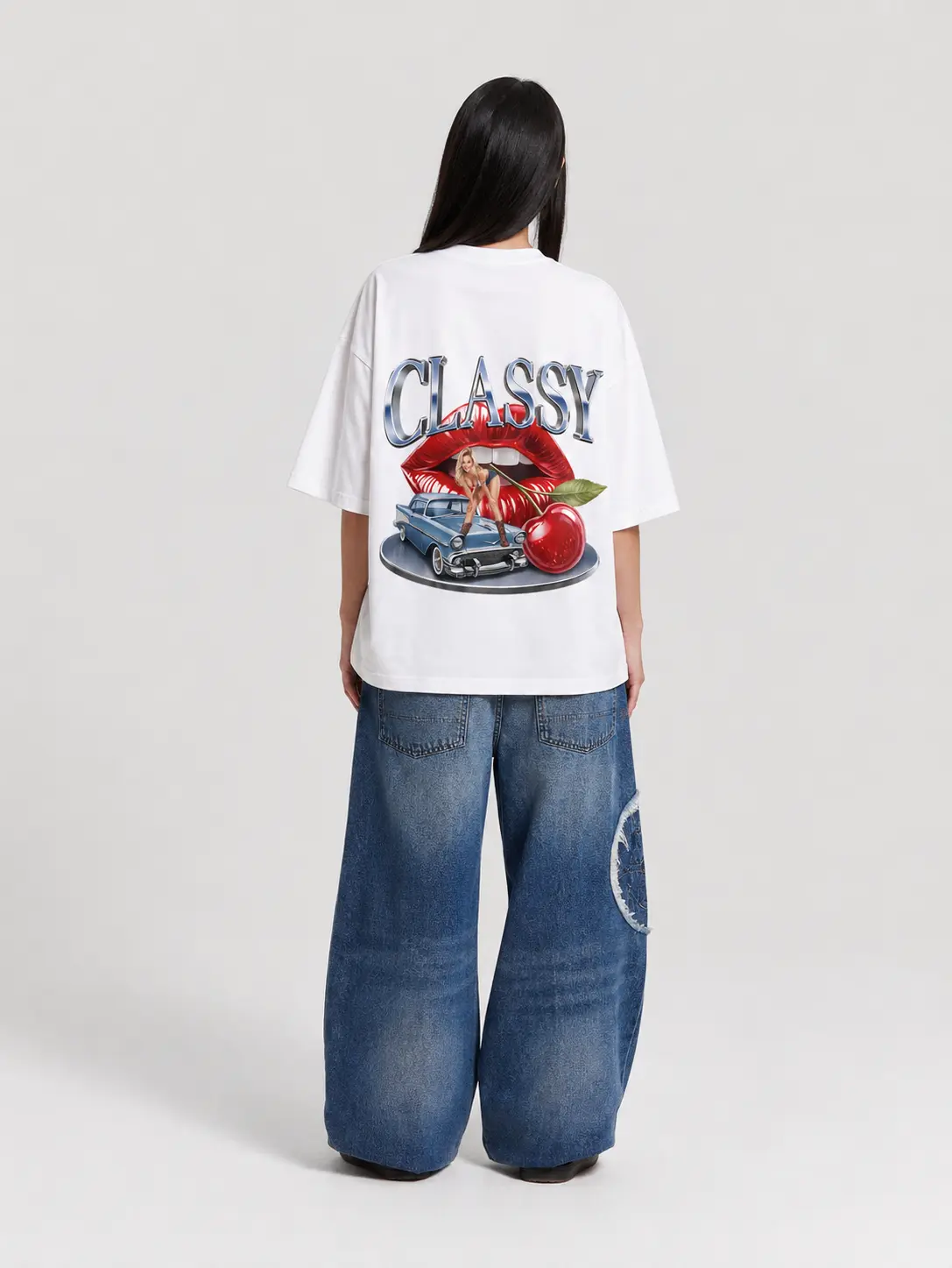 Classy Retro Pin-Up Oversized Tee – White - alt
