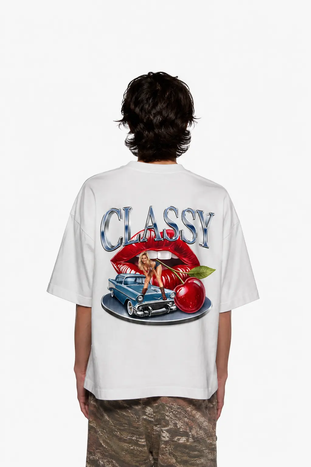 Classy Retro Pin-Up Oversized Tee – White