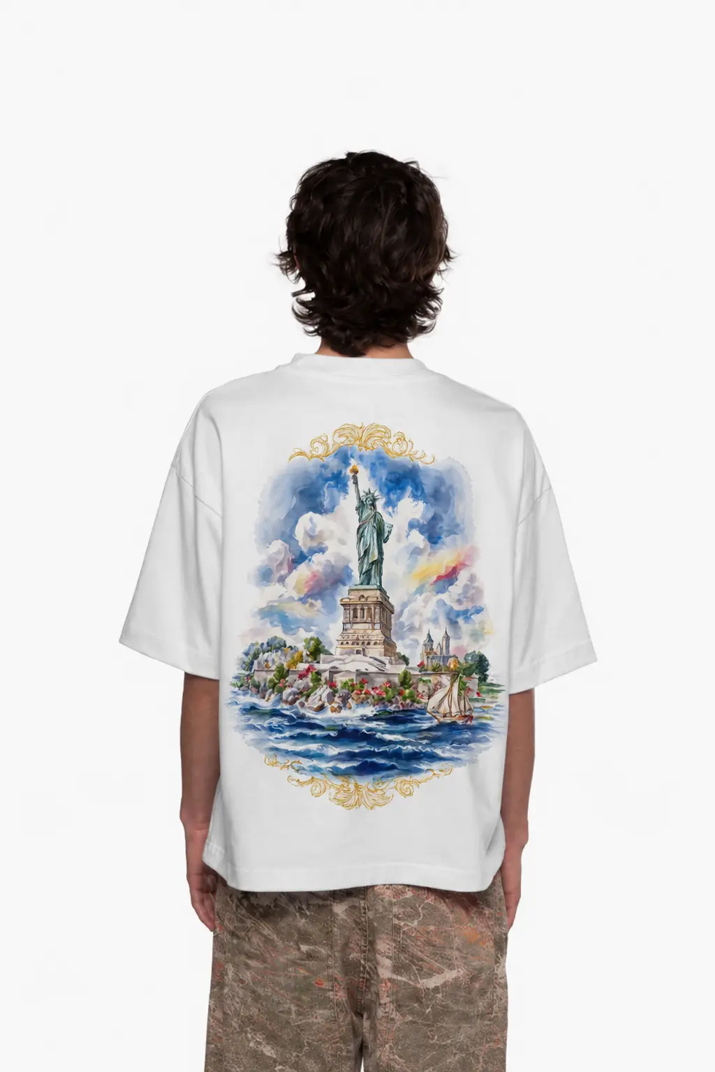 Liberty Watercolor Oversized Tee – White